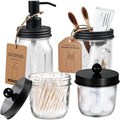 Amolliar Mason Jar Bathroom Accessories Set -Lotion Soap Dispenser &Cotton Swab by Amolliar