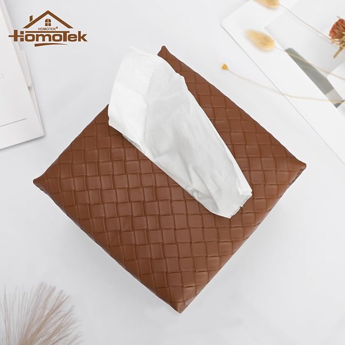 HOMOTEK 2 Pack Tissue Box Cover, Square PU Leather Tissue Holder, Decorative - Image 2