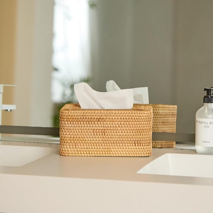 Rattan Tissue Box Cover, Rectangle Wicker Tissue Box Holder, Boho Tissue Box - Image 5
