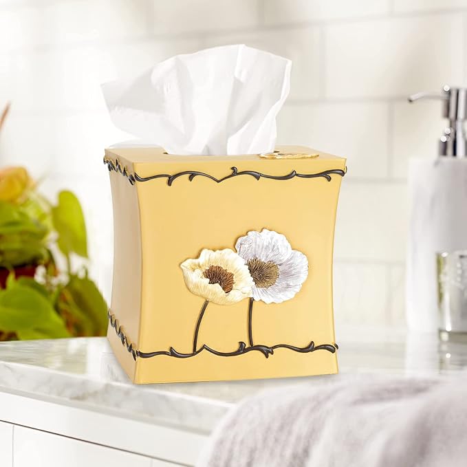 Zahari Home 2pc Poppy Fields Modern Bath Accessories Set Waste Basket & Tissue - Image 3