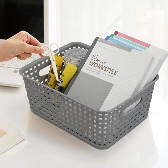 Sandmovie Grey Plastic Rattan Storage Baskets, 6 Packs - Image 5