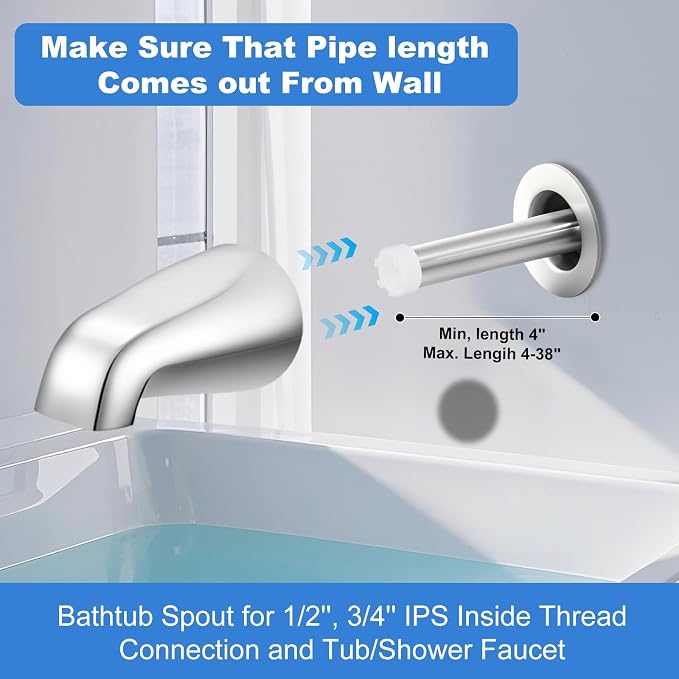 Universal Bath Tub Spout with Adapter, Bathtub Faucet Spout Without Diverter - Image 4