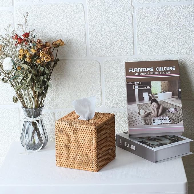 Rattan Tissue Box Cover Square, Wicker Tissue Box Holder, Decorative Woven - Image 7