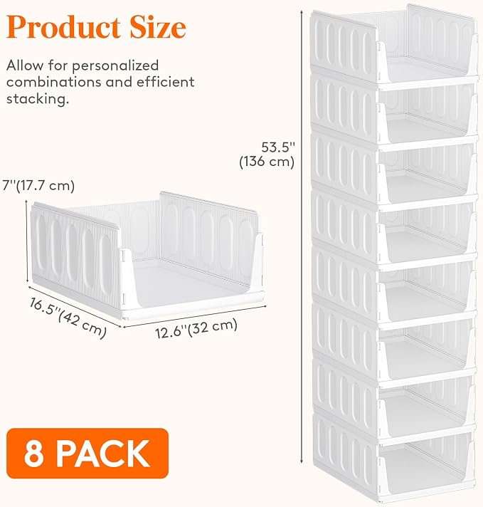 Lifewit 8 Pack Stackable Closet Organizers and Storage Basket - Image 5