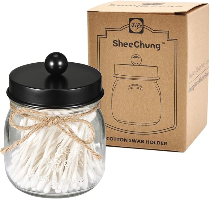 SheeChung Small Mason Jar, Glass Qtip Holder, Apothecary Jars - Image 7