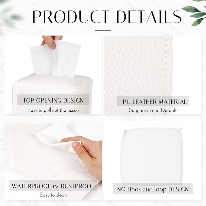 Honeydak 10 Pcs Tissue Box Cover Square Modern PU Leather Tissue Box Holder - Image 3