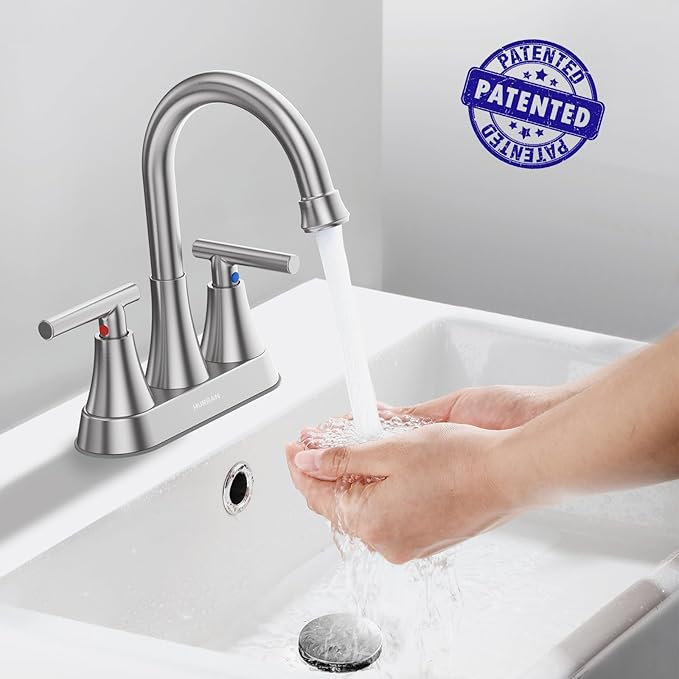 Bathroom Faucets for Sink 3 Hole, Hurran 4 inch Brushed Nickel Bathroom Sink - Image 2