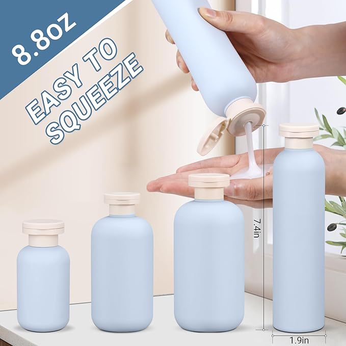ASEVAT 8.8 oz Plastic Travel Refillable Shampoo Bottles, Empty Squeeze Bottles - Image 2