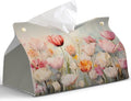 Spring Floral Leather Tissue Box Cover Rectangle, Tulip Flower Toilet Paper Box by PaJiaNi