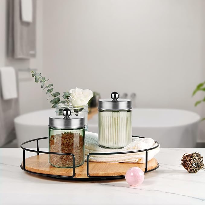 Amolliar Sage Green Glass Apothecary Jar, Qtip Holder Metal Lid & Sticker - Image 6