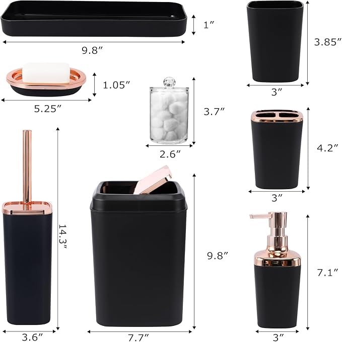 Black Bathroom Accessories, 9-Piece Black Bathroom Set - Image 6