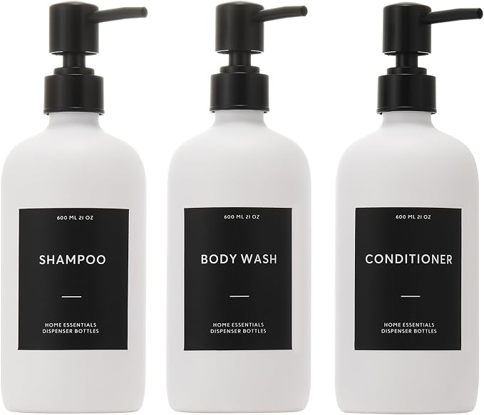 HOMCDALY Shampoo and Conditioner Dispenser, 21oz 3-Pack Refillable Shampoo and by HOME