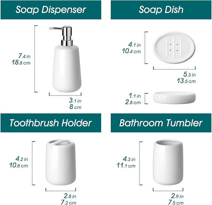 vancasso White Bathroom Accessories Set, Ceramic Soap Dispenser and Toothbrush - Image 2