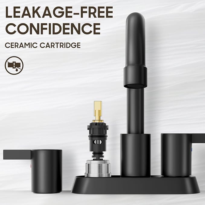 Phiestina 4 Inch 2 Handle Centerset Matte Black Lead-Free Modern Bathroom Faucet - Image 4