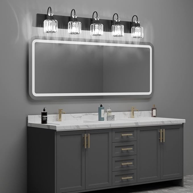 Ralbay Modern Crystal Black 5-Light Bathroom Vanity Light, Matte Black Crystal - Image 5