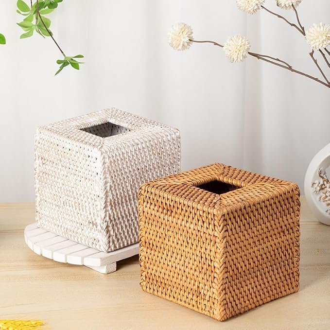 2 Pack Rattan Tissue Box Cover Square, Wicker Tissue Box Holder, Decorative - Image 7