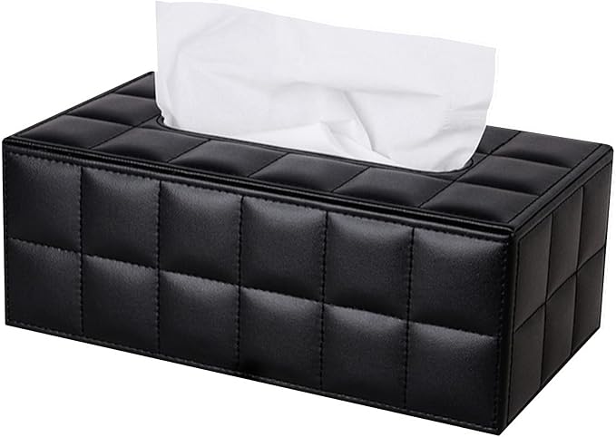 High-end Fashion PU Leather Tissue Box Holder Business Black, Rectangular by RHCSZ