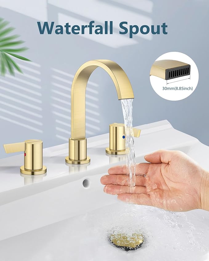 Aolemi Bathroom Faucets 3 Hole, 8 Inch Widespread Waterfall Bathroom Sink Faucet - Image 2