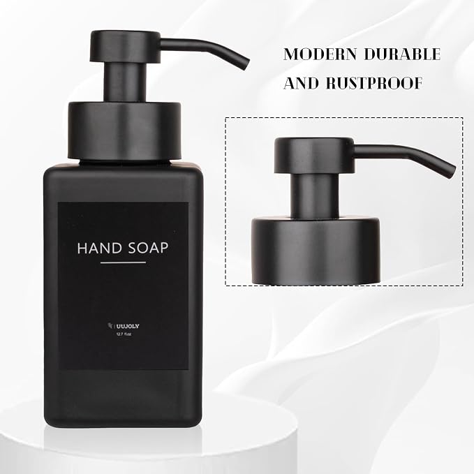 Foaming Soap Dispenser with Stainless Steel Pump, 12oz Refillable Glass Liquid - Image 2