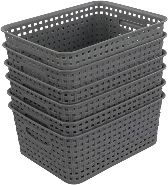 Sandmovie Grey Plastic Rattan Storage Baskets, 6 Packs by Sandmovie