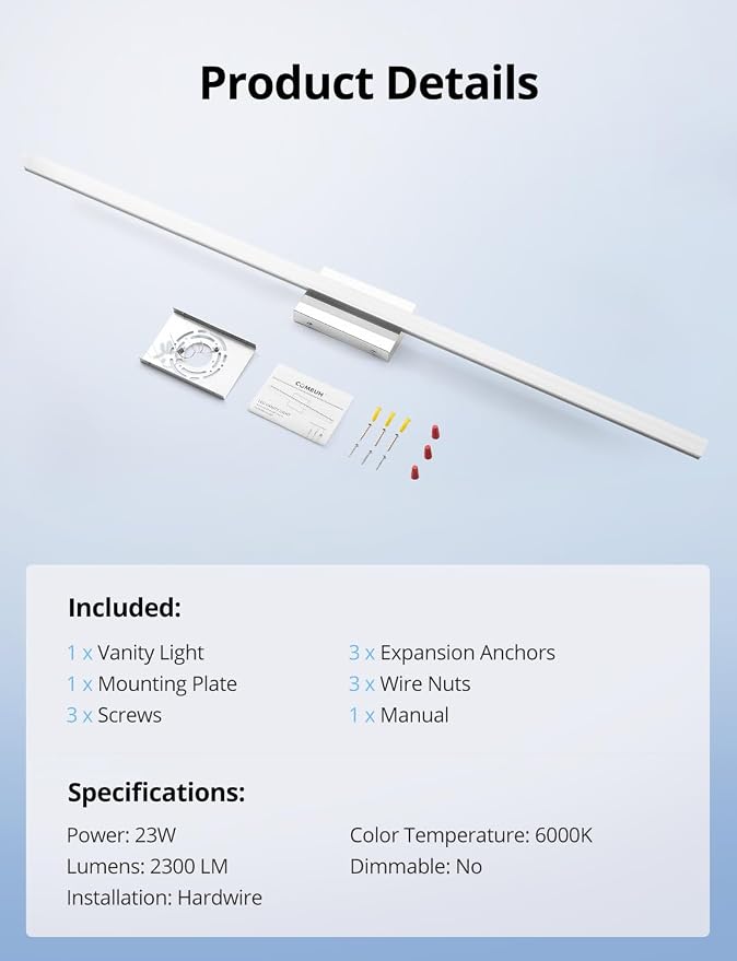 Combuh 48Inch Bathroom Vanity Light Fixtures Extra Long Lighting Bar Above - Image 8