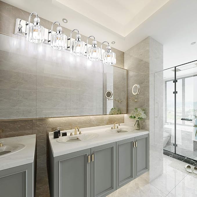 Ralbay Modern LED Crystal Bathroom Vanity Lights 5-Lights Stainless Steel - Image 6