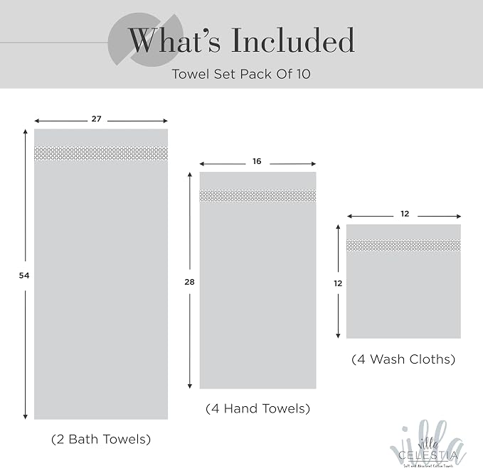100% Cotton Bath Towel Set of 10-2 Bath Towels, 4 Hand Towels, 4 Wash Cloths - Image 5
