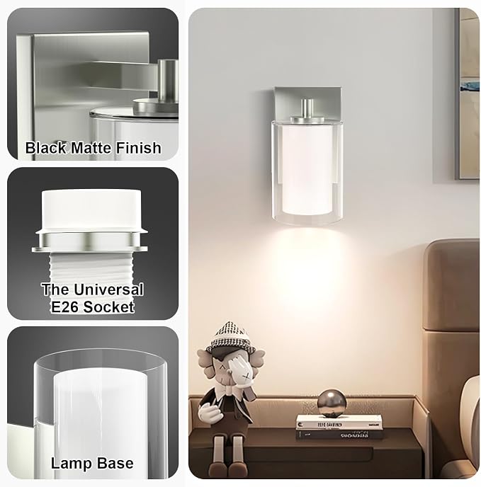 Wall Sconces Set of Two: Bathroom Sconce of 2, E26 Base Hardwired Farmhouse - Image 5