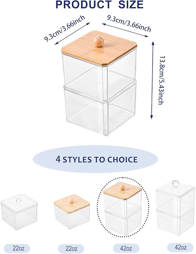 Cotton Swab Holder with Bamboo Lid, Double Layer Stackable Bathroom Organizer - Image 3