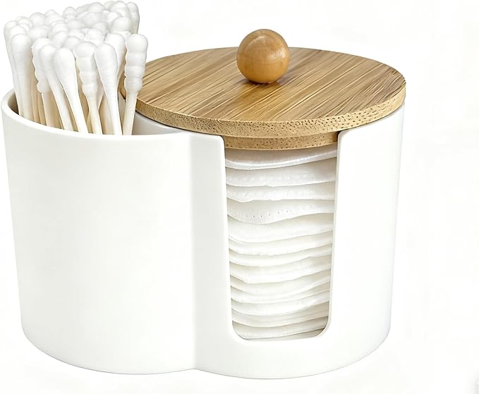 Cotton Pad Swab Holder, Q tip Holder Round Cotton Pads Dispenser Small Plastic by PENGARO