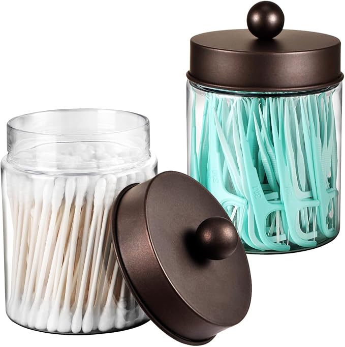3PC Farmhouse Decor Qtip Holder Apothecary Jars Bathroom Vanity Storage - Image 2