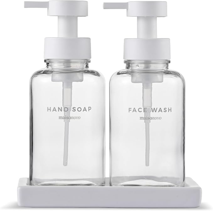 MaisoNovo Glass Foaming Soap Dispenser 14 Oz | Clear Glass White Pumps x 2 by MaisoNovo-TheArtofSustainableLiving