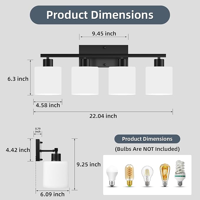 CANMEIJIA 4-Light Bathroom Vanity Light Fixtures, Matte Black Vanity Wall - Image 2