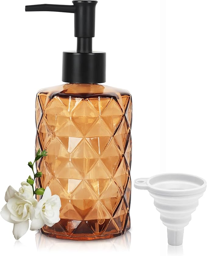Brown Glass Soap Dispenser, 11 Oz/330ml Liquid Hand Soap Dispenser Set by YTDTKJ