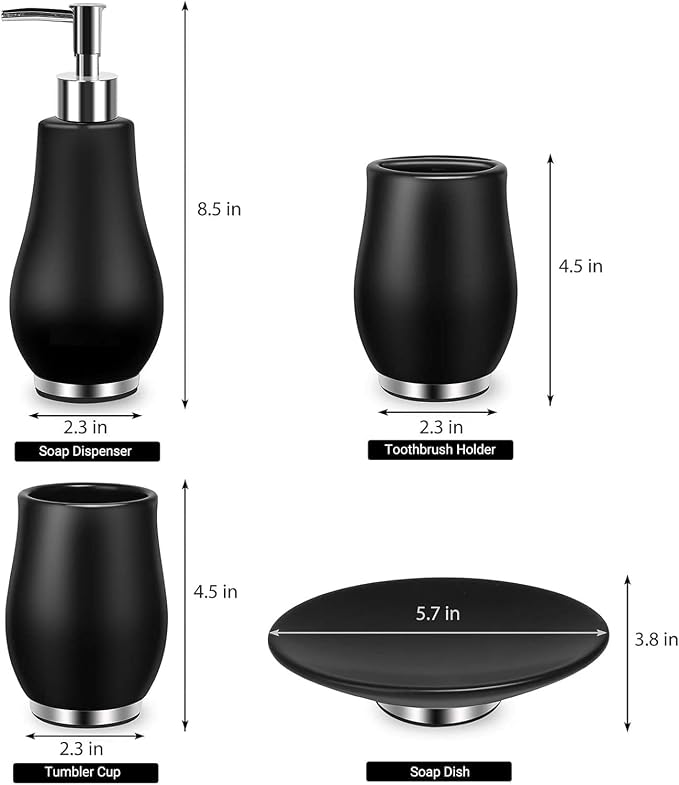 Bathroom Accessories Set 4 Pcs Toothbrush Holder Soap Dispenser Ceramic - Image 3