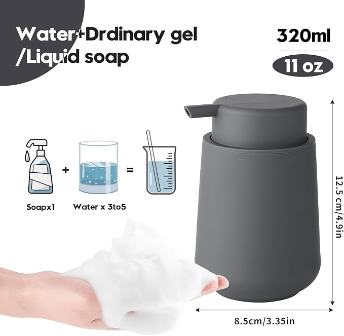 Matte Gray Foaming Hand Soap Dispenser Plastic 11 oz - Image 4
