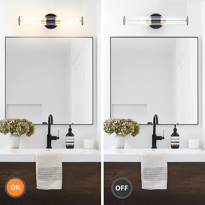 Black and Gold Bathroom Wall Sconces, Hardwired Sconce Wall Decor Set of 2 - Image 5