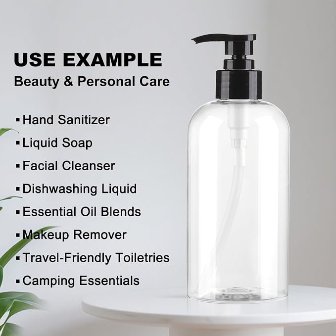 Empty Pump Bottles Dispenser 12.85oz/380ml, Refillable Clear BPA-Free Plastic - Image 5