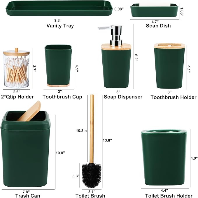 Bathroom Accessory Set 9 Piece Hunter Green Bathroom Set - Image 6