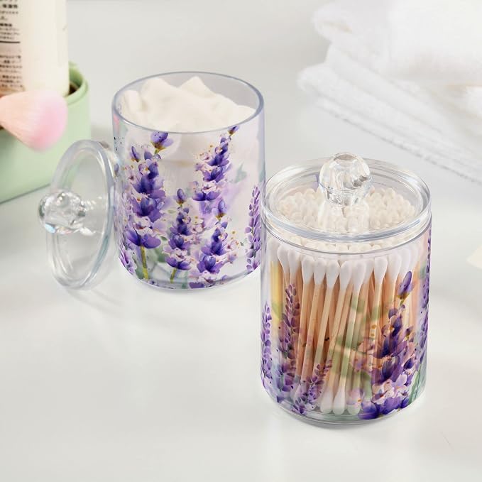 2 Pack Qtip Holder Dispenser for Cotton Ball Purple Lavender Cotton Swab Round - Image 2