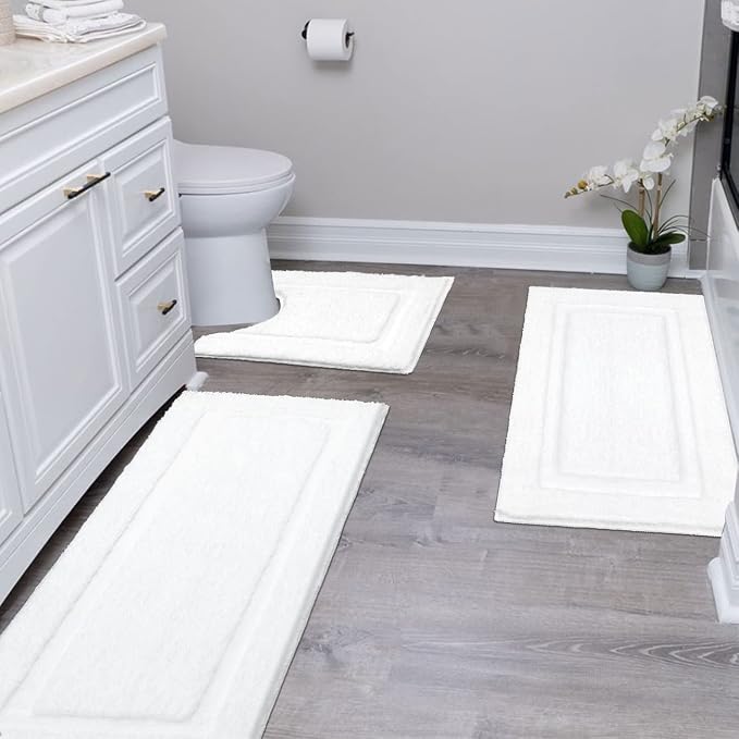 SHACOS White Bathroom Rugs Sets 3 Piece, Soft Fluffy Water Absorbent Bathroom by SHACOS