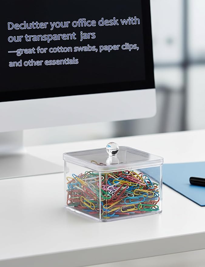 Cotton Swab Holder with Plastic Lid, Single Layer Bathroom Organizer - Image 7