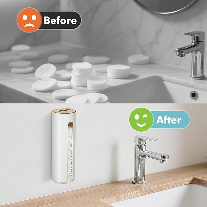 Cotton Pad Holder, Wall Mounted Cotton Rounds Holder Dispenser Face Pad Holder - Image 5