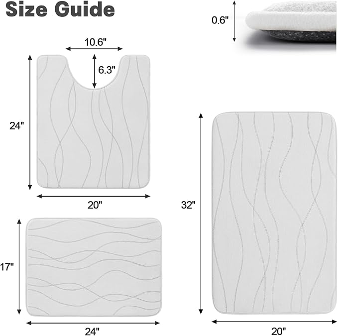 YIHOUSE Memory Foam Bathroom Rug Sets 3 Piece, Ultra Absorbent Bath Mat - Image 2