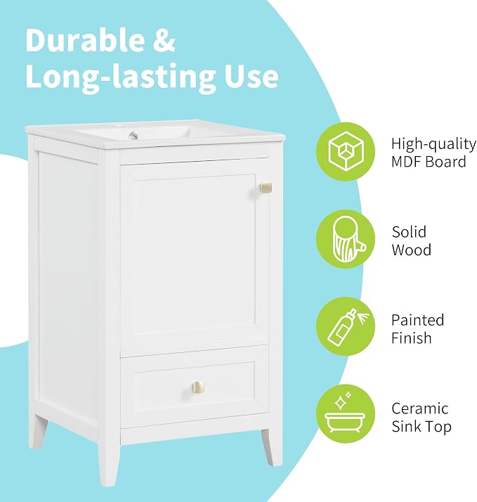 Bellemave 20-inch Solid Wood Bathroom Vanity - Image 5