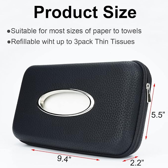 Sun Visor Tissue Holder, Zipper Napkin Holder, PU Leather Backseat Tissue Case - Image 2