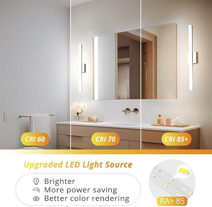 Combuh LED Bathroom Vanity Light Bar 24Inch 14W IP44 Chrome Shining Over Mirror - Image 6