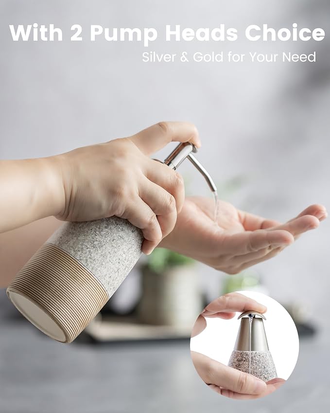 Ceramic Soap Dispenser with 2 Pumps, 12 oz Refillable Liquid Hand Soap Dispenser - Image 5