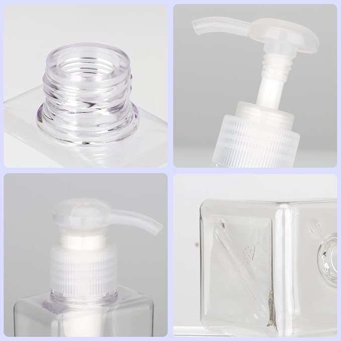 250ml Pump Bottle Dispenser Jansburg 2 Pack Refillable Square Plastic Lotion - Image 3