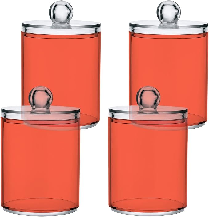 Tomato Red Qtip Holder Organizer Dispenser Cotton Swabs Cans Plastic Jars - Image 2